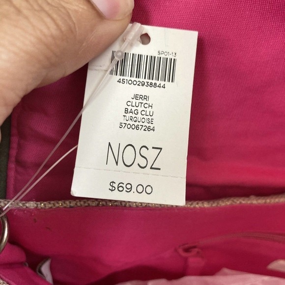 Chico's Jerri Clutch Embellished Embroidered Chain Bag Turquoise Tan‎ New - Picture 10 of 11